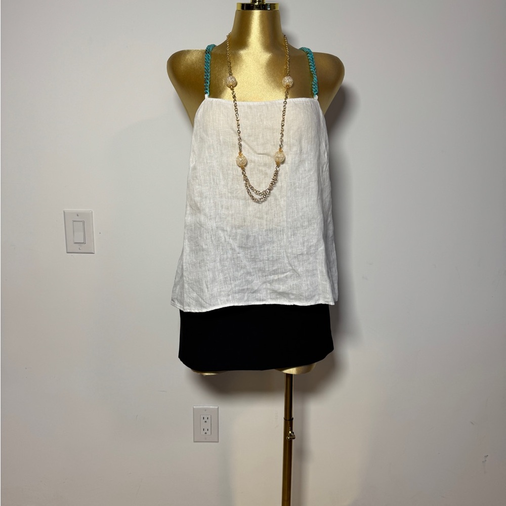 Zara White Linen Sleeveless Teal color strap